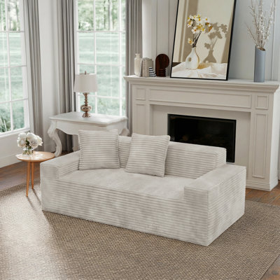 74.5" Corduroy Sofa with Wide Armrests,Modern Couch with Deep Seat Design and Throw Pillows, No Assembly Required, 3 Person Living Room Furniture