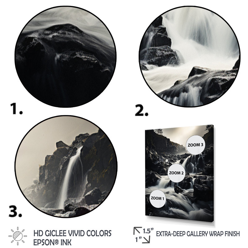 «Waterfall Ephemeral Cascade II», reproduction sur toile, Cadre simple blanc, H 20 po x l 12 po x P 1 po