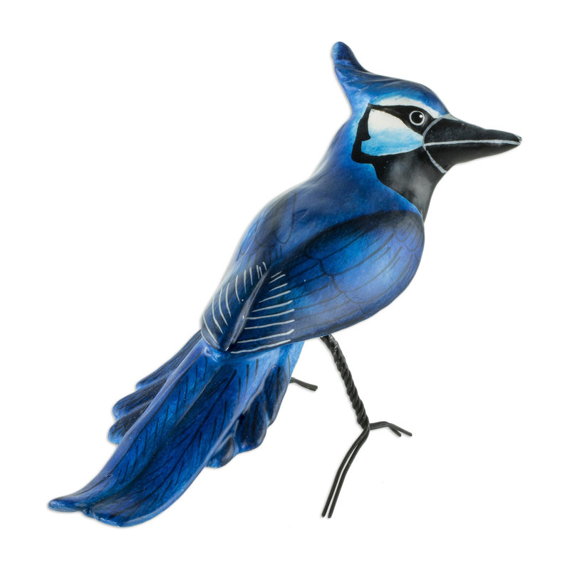  Handmade Black-Throated Magpie-Jay Ceramic Sculpture