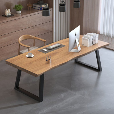 Burlywood+Black Rectangular Solid Wood+Iron desks by 17 Stories