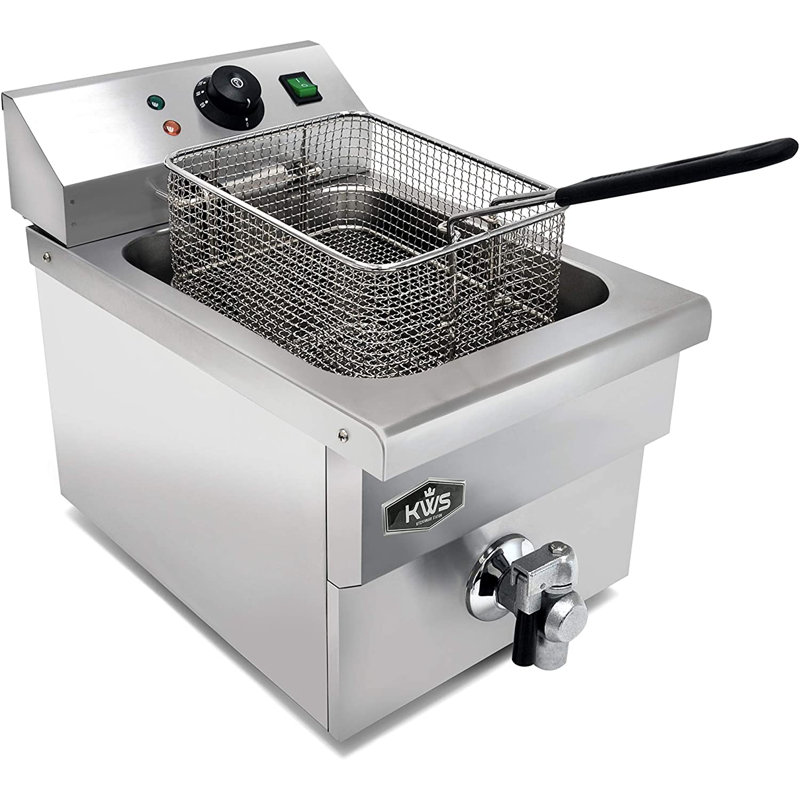 Friteuse électrique KWS Commercial 1750W avec système de robinet de vidange de robinet, H 15 po x l 11,4 po x P 20 po