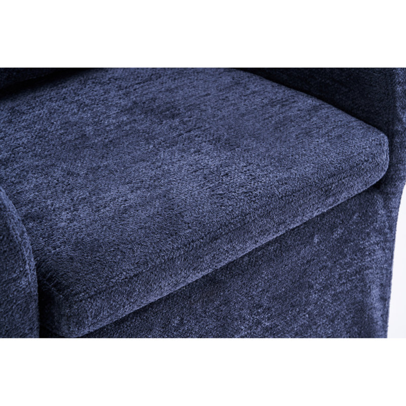Fauteuil de salle à manger rotatif 360 ° en tissu de chenille avec coussin et roulettes, bleu pour l'intérieur, Blue