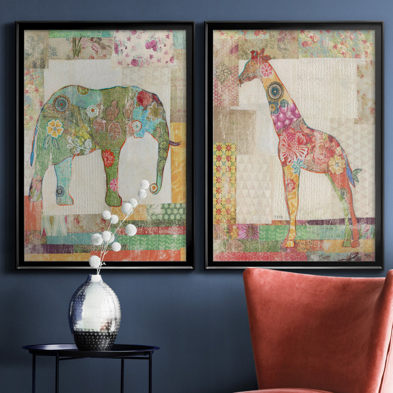 «Elephant Montage», ensemble de 2 impressions, Pas de tapis, H 31,5 po x l 47 po x P 1,5 po, H 30,5 po x l 42,5 po x P 3 po