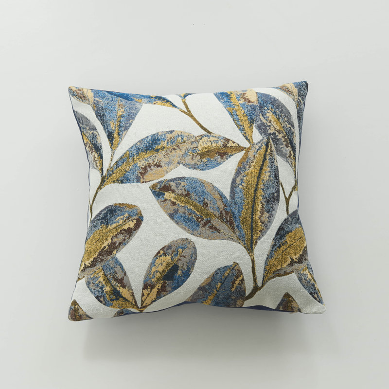 Abstract Leaves Pillow Cover, Mustard/Blue