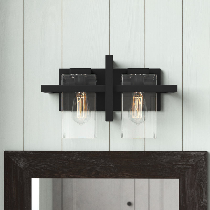 Midnight Black Steel 2-Light Dimmable Vanity Fixture with Clear Glass Shades