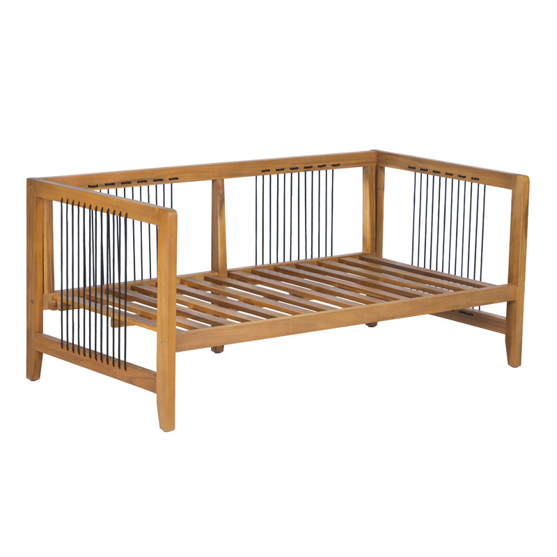 Causeuse d'extérieur en bois d'acacia Boho Dravik avec corde tissée à la main et coussins amovibles