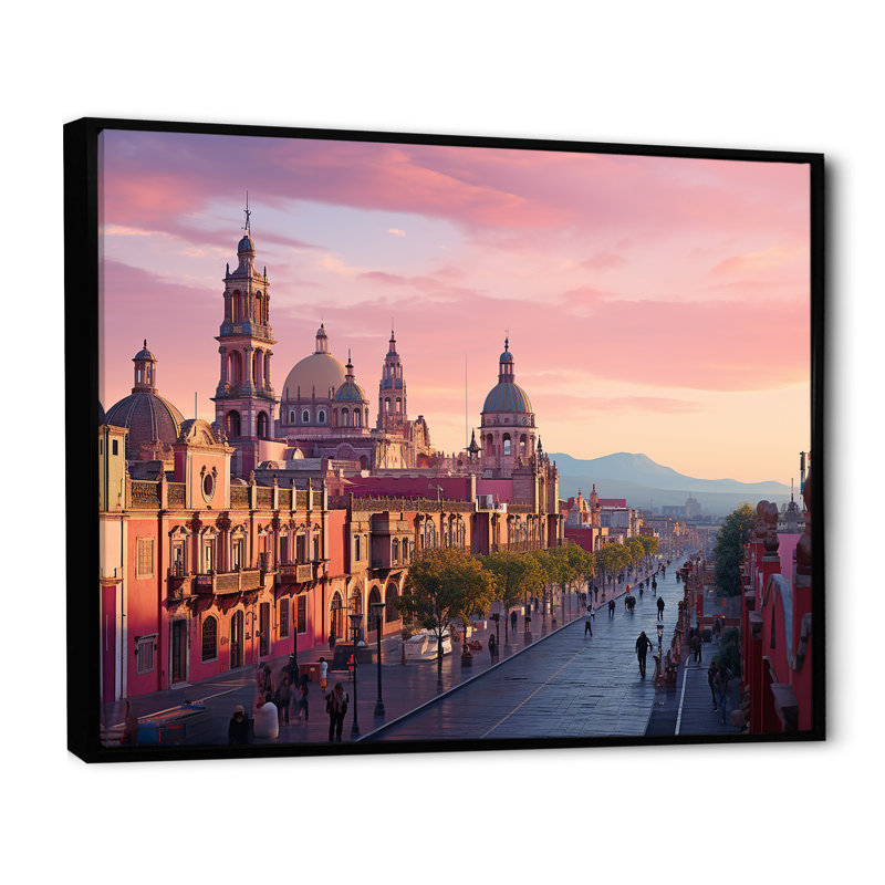 Zocalo Mexico Landscape, impression sur toile, Cadre flottant noir, H 30 po x l 40 po x P 1,5 po