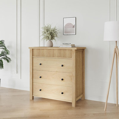 Table de chevet avec commode Modern Cannelée - Armoire de rangement en bois à 3 tiroirs pour chambre à coucher, salon, vestibule - Élégante commode à tiroirs - Finition chêne naturel - Couleur bois, 3 seaux