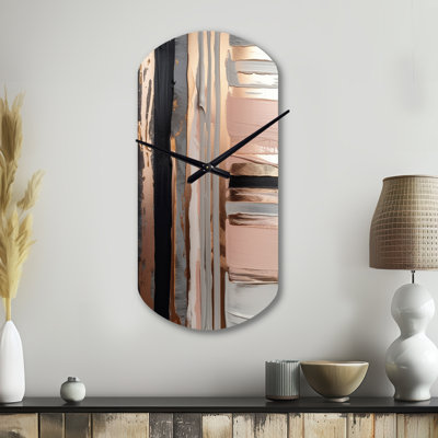 Rose gold And Pink Forms In Contemporary I - Abstract Asymmetrical Metal Wall Clock, Gold Cylinder Metal Clock Print