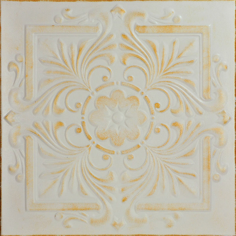 Victorian 1.6 ft. x 1.6 ft. Polystyrene Glue-up Ceiling Tile, White Washed Gold