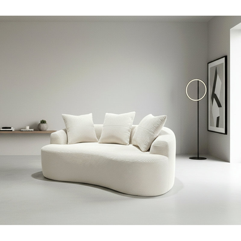 Canapé incurvé 65,35 po avec coussins à ressorts ensachés pour siège moelleux, petit espace avec 3 coussins décoratifs, sans assemblage, beige