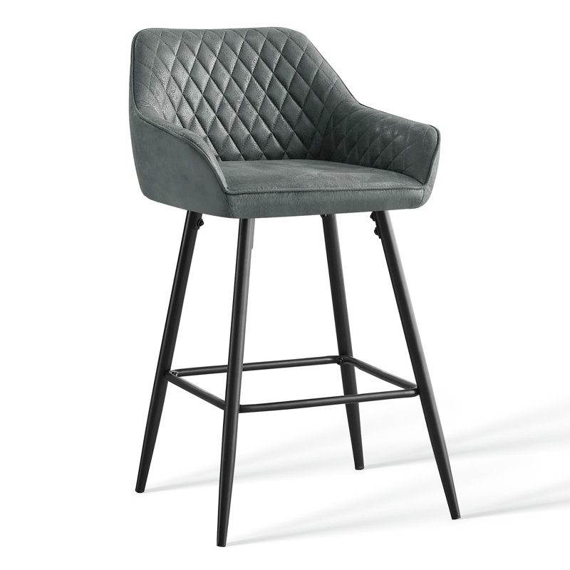Rossa 67cm Vintage Suede Bar Stool with Arm, 1, Grey