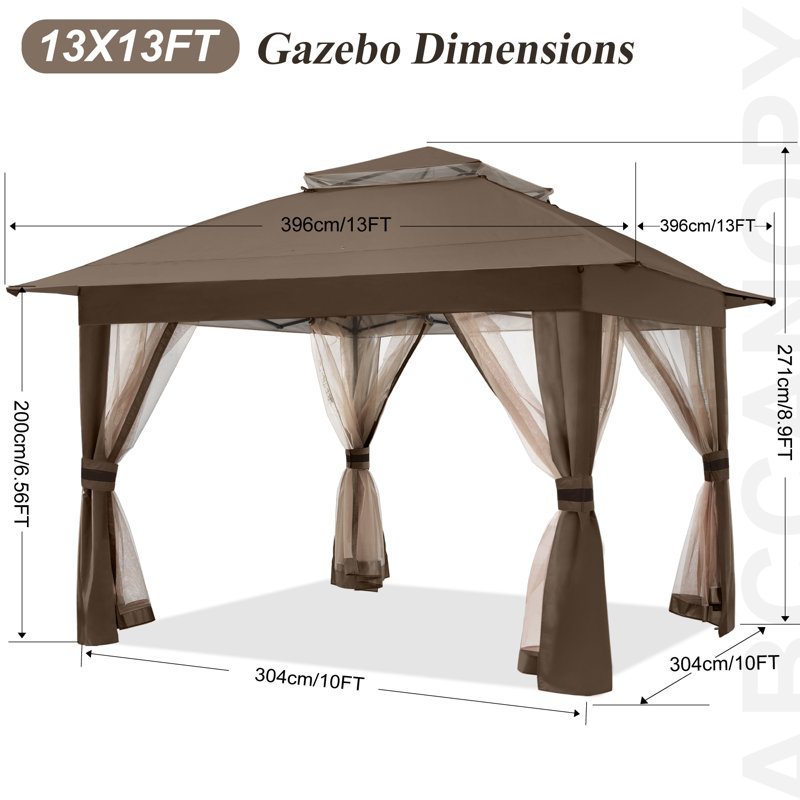 Pavillon de jardin en acier, H 108 po x l 146 po x P 146 po, Brun