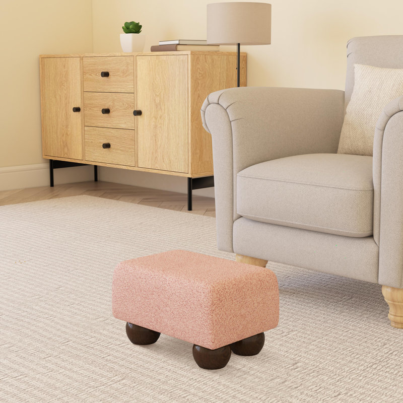Manufactured Wood Accent Stool, Pink, Boucle, Mahogany Wood