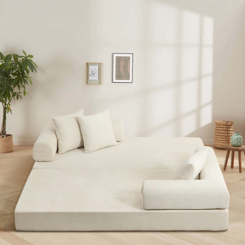 Canapé convertible pliable 78,8 po Chenille, Beige
