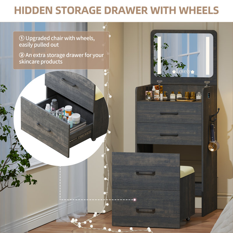 Dressing Table with Mirror, Brown, Black