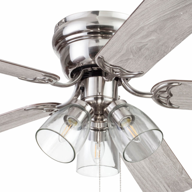 Renton 52'' Ceiling Fan with Light Kit, Brushed Nickel with Light Oak/Gray Oak Blades