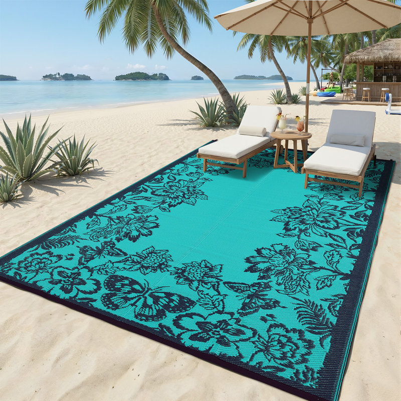 Waterproof Outdoor Rug with Plastic Border - Reversible Deck Mat, UV Resistant, Stain Resistant, Easy to Clean Camping Carpet for Backyard