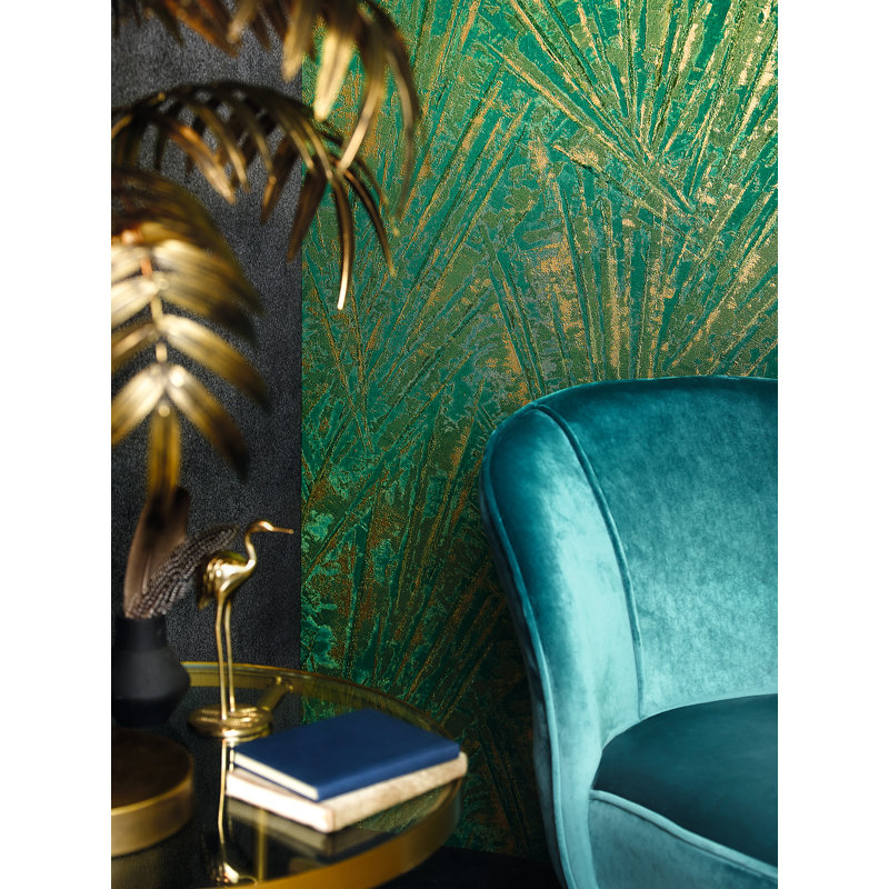 Evelina 10.05m x 70cm Textured Wallpaper Roll, Green