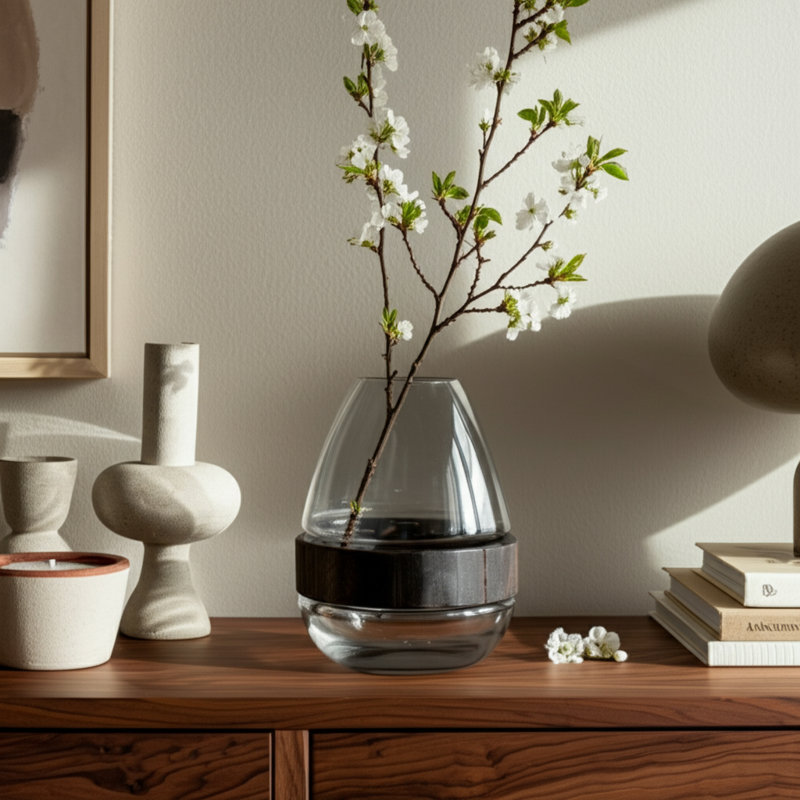 Vase en verre transparent, H 10 po x l 7 po x P 7 po
