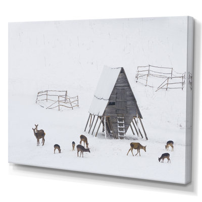 Chevreuils sur la neige - reproduction d'art sur toile traditionnelle