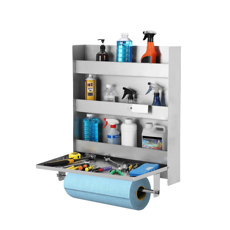 Silver Three-layer Work Station Storage Cabinet storage cabinet Flip Up Work Tray with Spring Loaded Tissue Tensioner Aluminium Garage