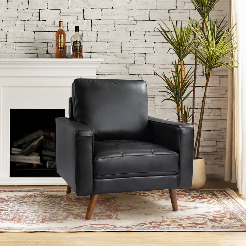 Fauteuil Annaleise, Cuir véritable noir
