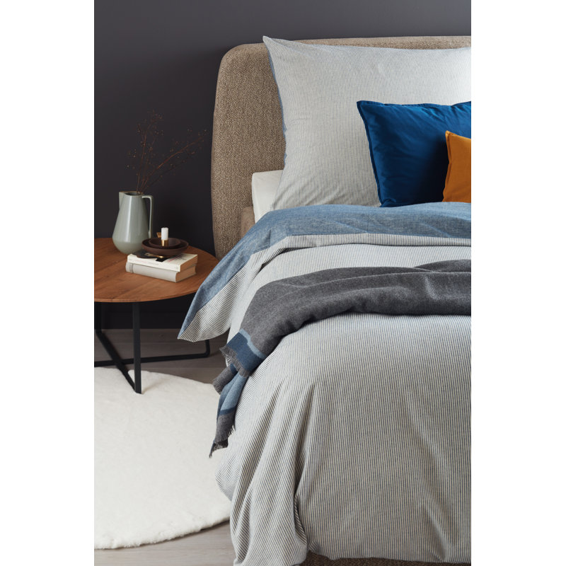 Flannel Reversible Duvet Cover Set, 155cm W x 200cm L - 1 pillow 80 x 80cm, Navy blue