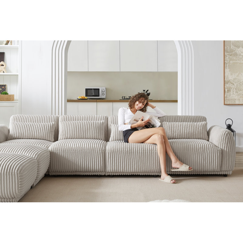 Upholstered U-Shaped Sectional Reversible, Cigarette Gray Corduroy