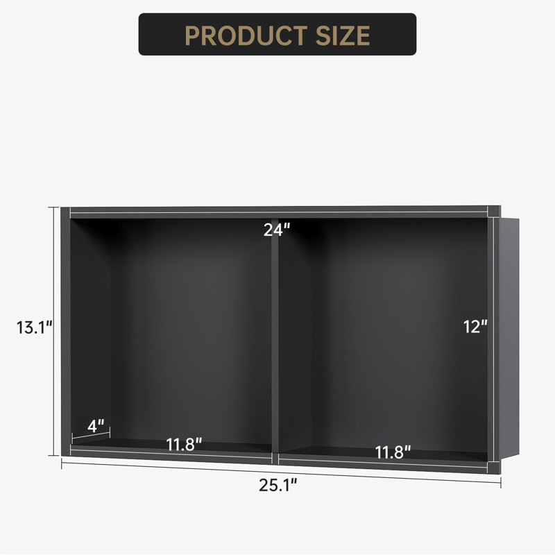 Modern Recessed Stainless Steel Shower Niche – 3-Tier 12x24Inch – Waterproof, Rustproof Wall Shelf – Easy No-Tile Installation –Grey, With Drainage Slope