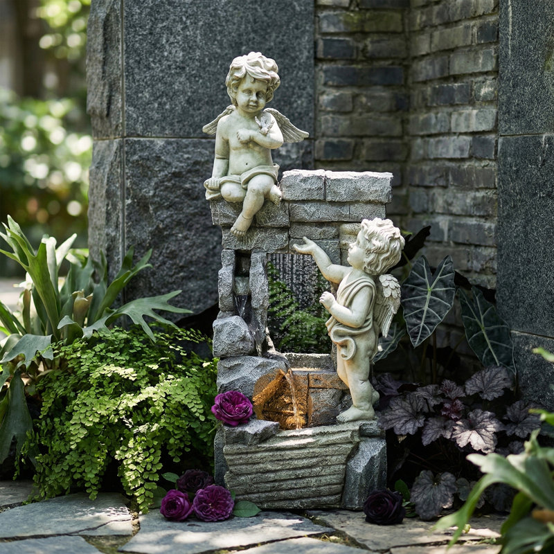 Fontaine d'extérieur 40 "Angel avec lumières DEL et pompe homologuée ETL, cascade de jardin
