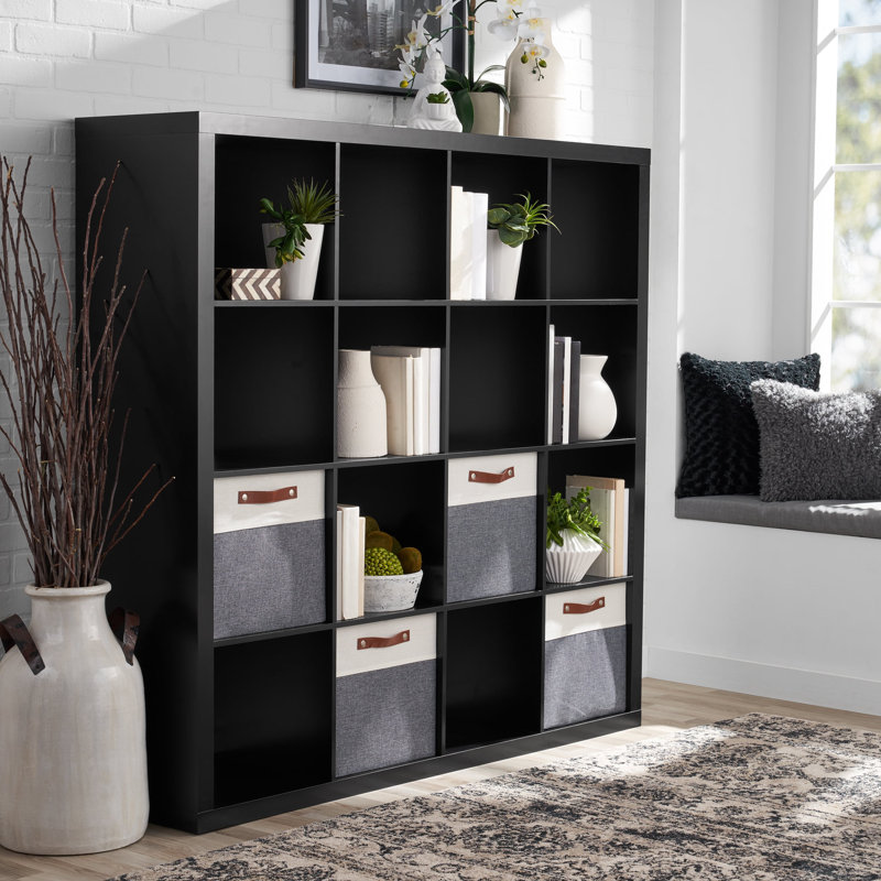 Gulay 16-Cube Horizontal Bookcase, Solid Black