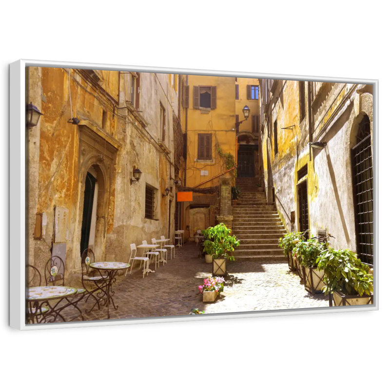 Rue romaine pittoresque, Cadre flottant blanc, 31 po x 21 po