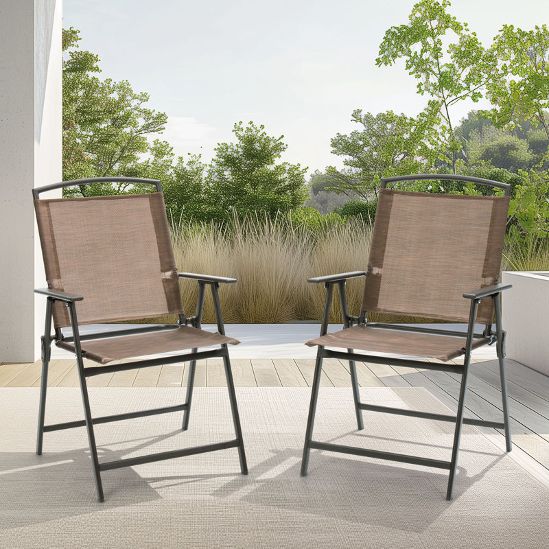 Chaise de patio pliante en métal Hickley, Brun