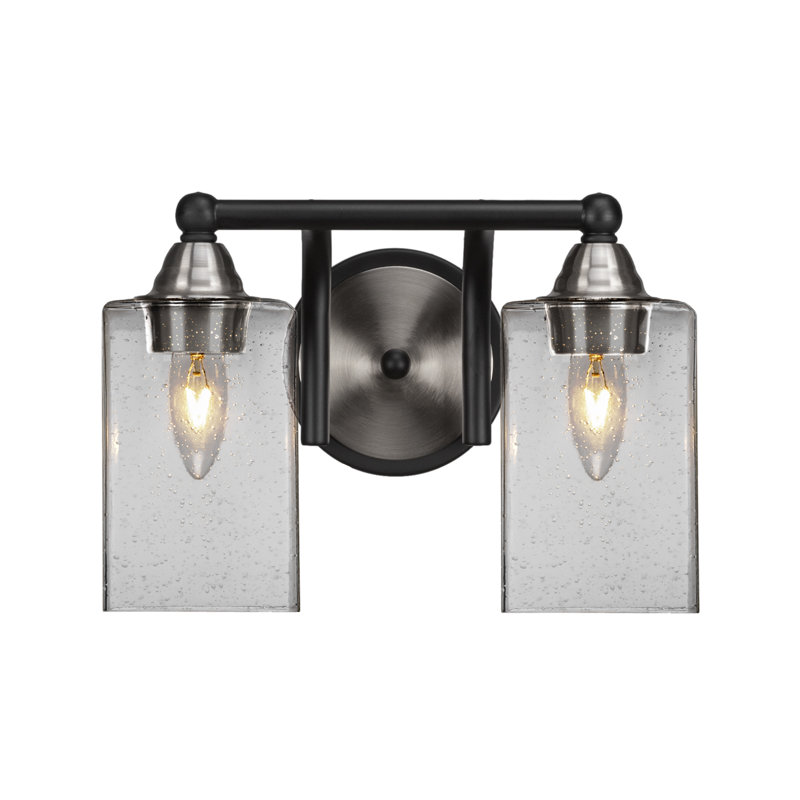 Michell 2-Light Bath Bar, Matte Black/Brushed Nickel, Clear Bubble