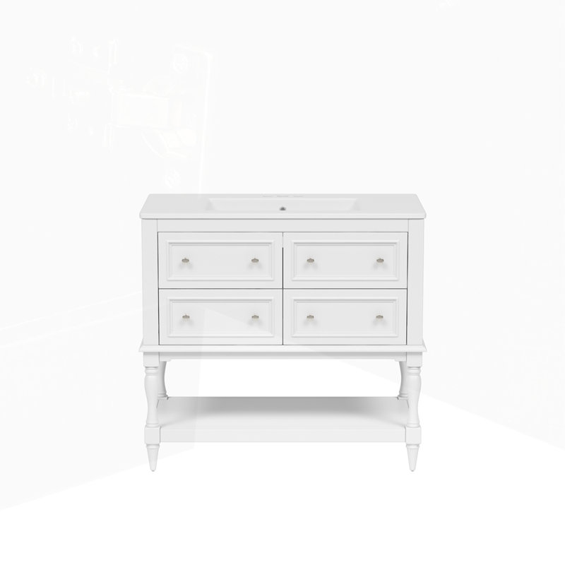 Ensemble de meuble-lavabo sur pied avec 4 tiroirs, Blanc