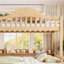 Lit superposé simple au-dessus de grand lit simple avec rangement, garde-corps courbés et tablettes, structure en bois massif, aucun sommier tapissier requis, finition naturelle-134228584-134228588