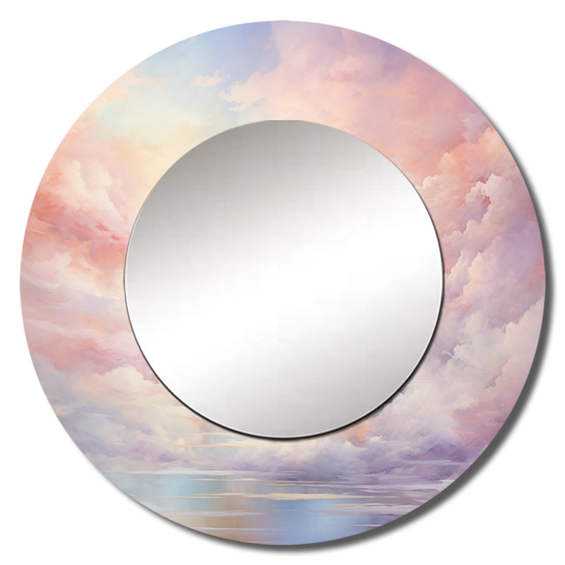 Sunset Cotton Candy Skies III - Sunset Decorative Wall Mirror, Pink Round Mirror, Printed Metal Art, 23" x 23"