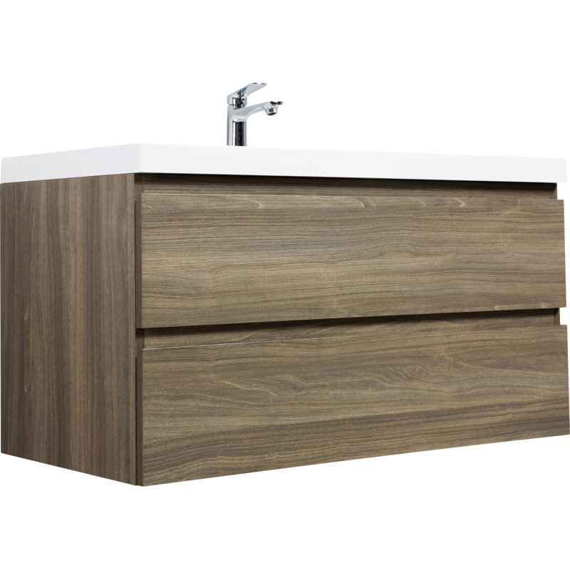 Meuble-lavabo flottant 42 po avec lavabo en résine et tiroir, Gris