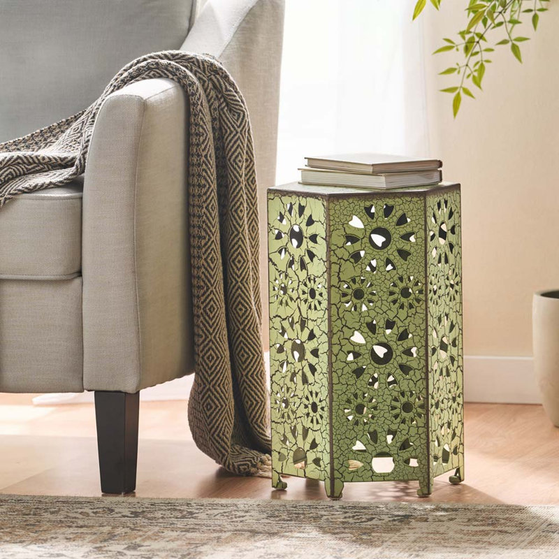 Table d'appoint hexagonale pour l'extérieur et l'intérieur, Vert, H 18,5 po x l 10,5 po x P 12 po