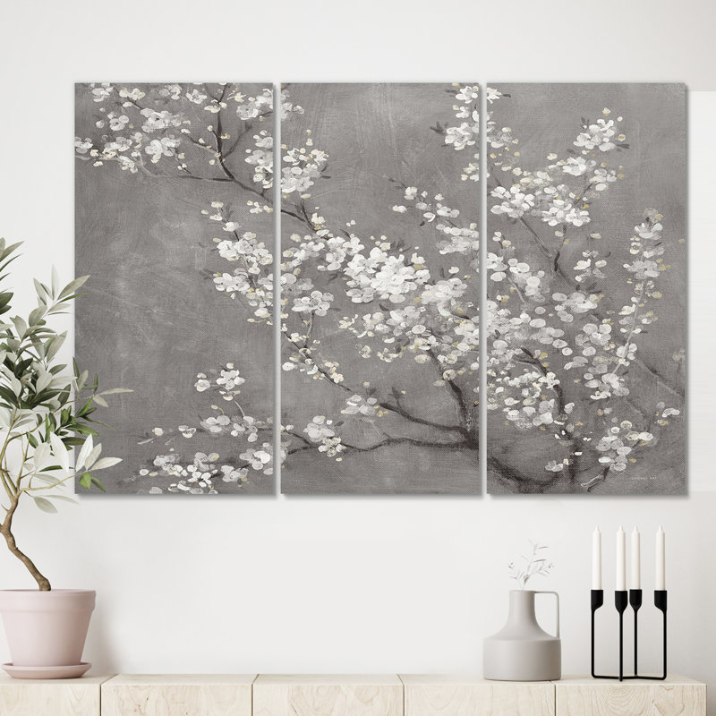 «White Cherry Blossoms II», peinture à multiples images sur toile, H 32 po x l 48 po x P 1 po