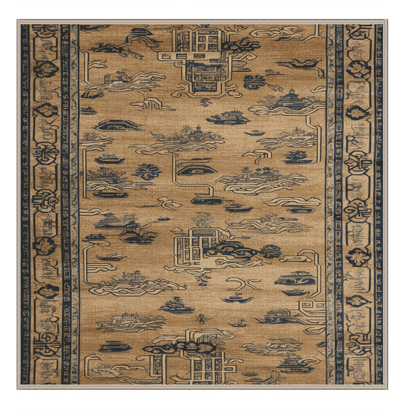 Tapis art déco brun lavable à la machine