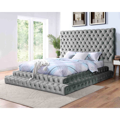 Lit plateforme capitonné surdimensionné de style contemporain avec lit très grand lit 1pc