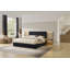 Luxueuse base de lit plateforme en K, tête de lit en velours recouverte de métal, 2 lampes murales et table de chevet encastrées, structure en métal robuste et en bois massif, aucun sommier nécessaire, noir haut de gamme-170665271
