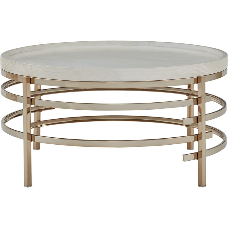 Montiflyn 4 Leg Wood Top Steel Base Coffee Table - Gold