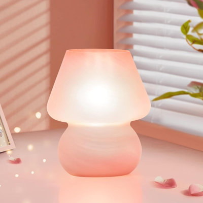 Lampe de table mignonne pour table de chevet pour chambre à coucher, rose pâle, petite veilleuse en verre, lampe de bureau à intensité variable pour salle à manger, salon, chambre de bébé, coiffeuse, lampe de décoration pour filles