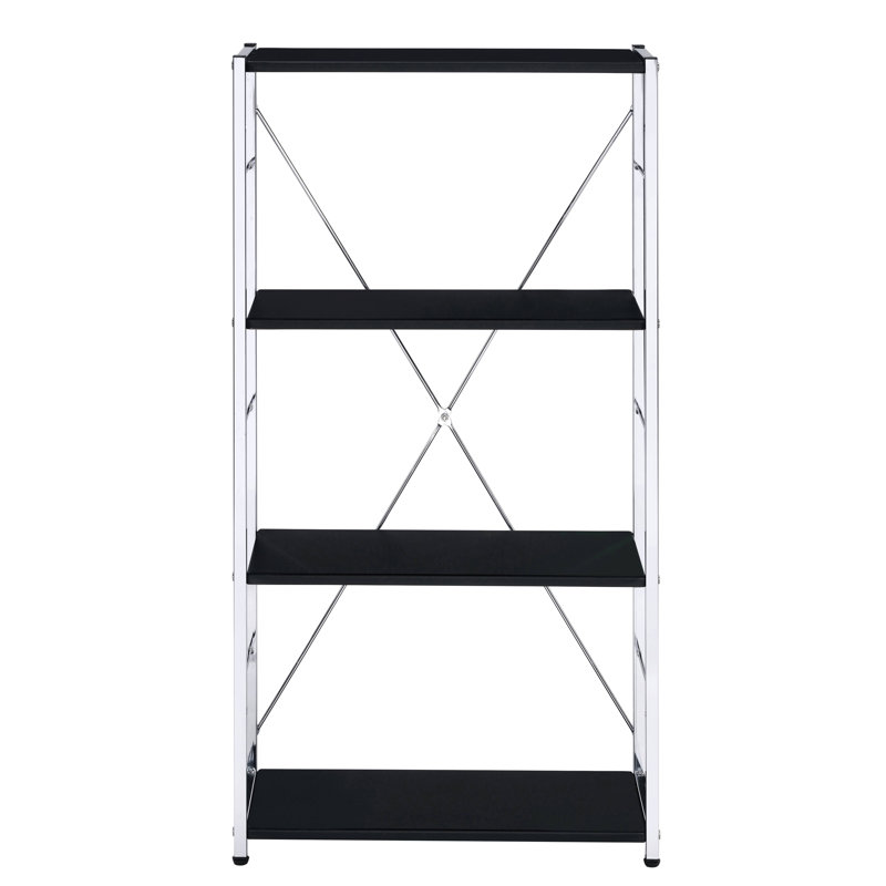 Chrome 4-Tier Rectangular Bookshelf, Black/Silver