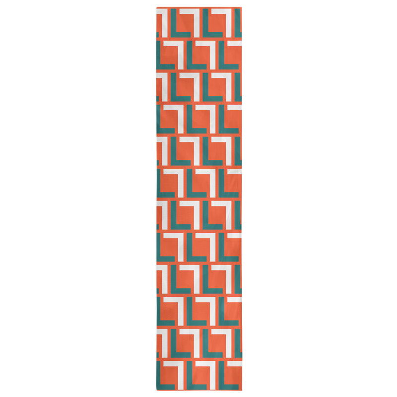 Chemin de table Miami, 90 po x 16 po, Turquoise / blanc / orange, Coton