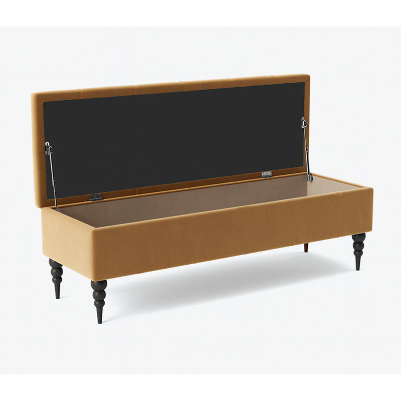 Safar Wide Tufted Rectangle Ottoman Storage Bench – Upholstery Plush Velvet Shoe Bench with Black Turned Wooden Legs, Mink