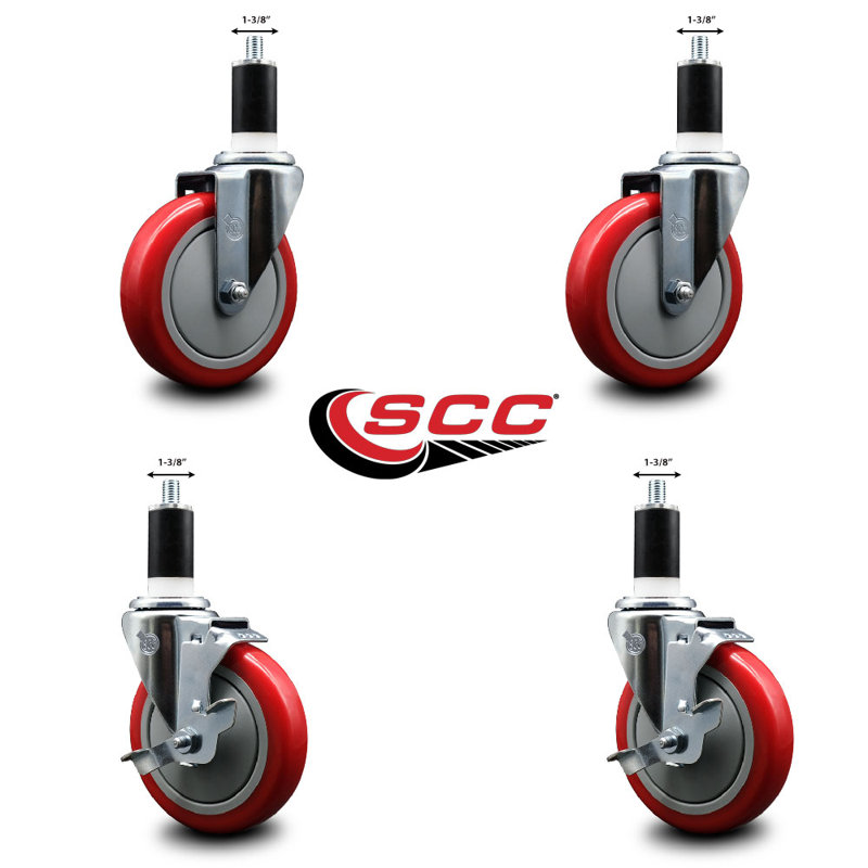 Ensemble de roulettes extensibles en poly pivotant à roue pivotante de 1 3/8 po 2 freins SCC